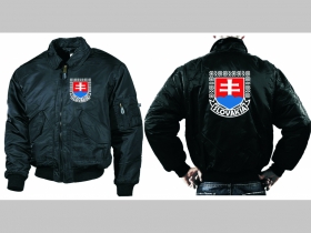 Slovensko - Slovakia, čierna zimná letecká bunda BOMBER Winter Jacket s límcom, typ CWU z pevného materiálu s masívnym zipsom na zapínanie, materiál 100% nylón